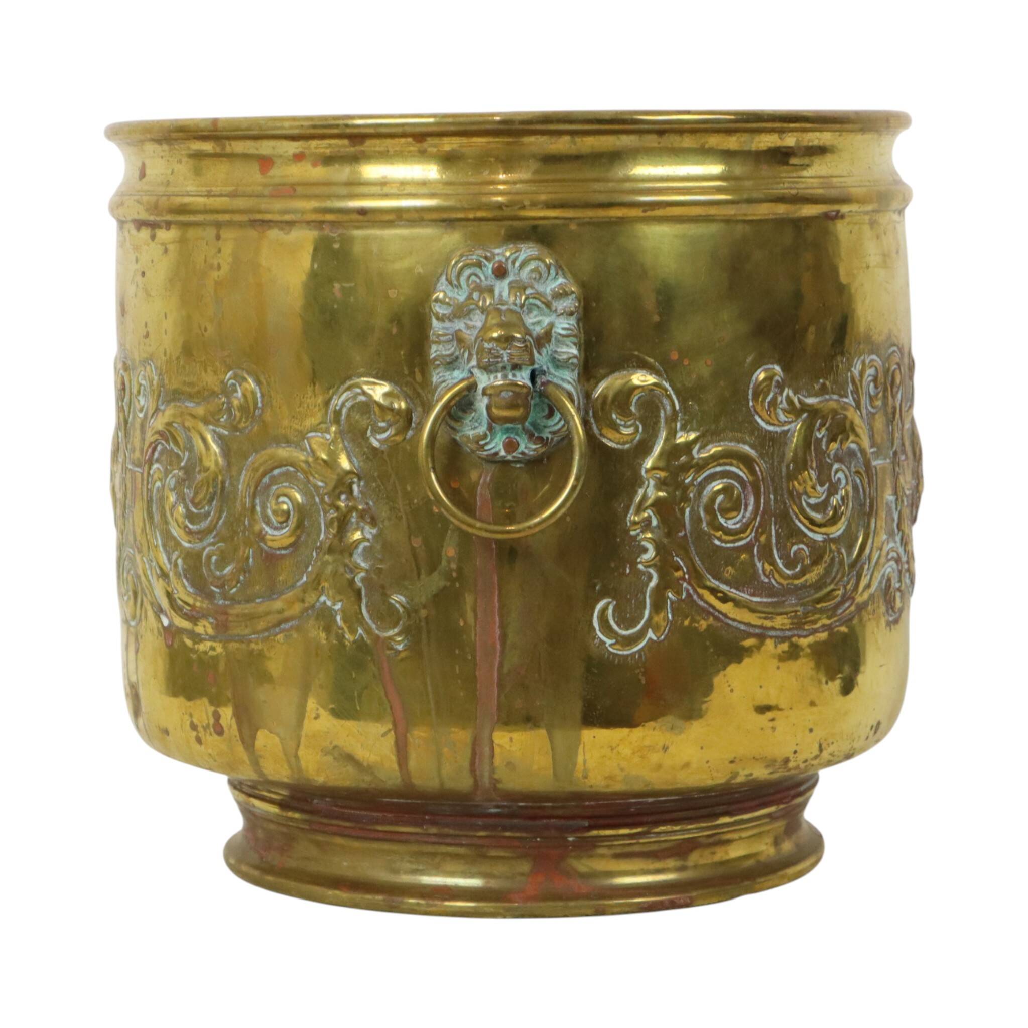 Large Brass Planter Jardinière Firewood Repoussé ca 1900