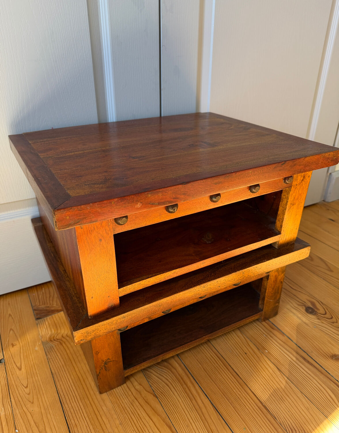 Pair of solid wood coffee tables – rustic / wabi-sabi style (1950-198)