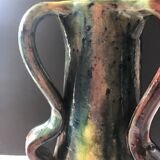 Vase with wavy handles in handcrafted Flemish stoneware