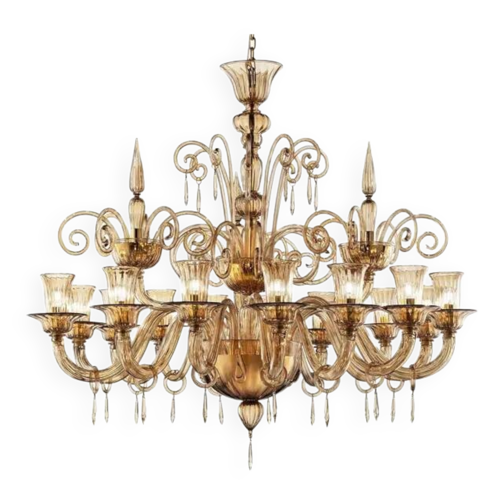 Dark Amber Pagliesco Lively Curls Murano Glass Chandelier by Simoeng for Si