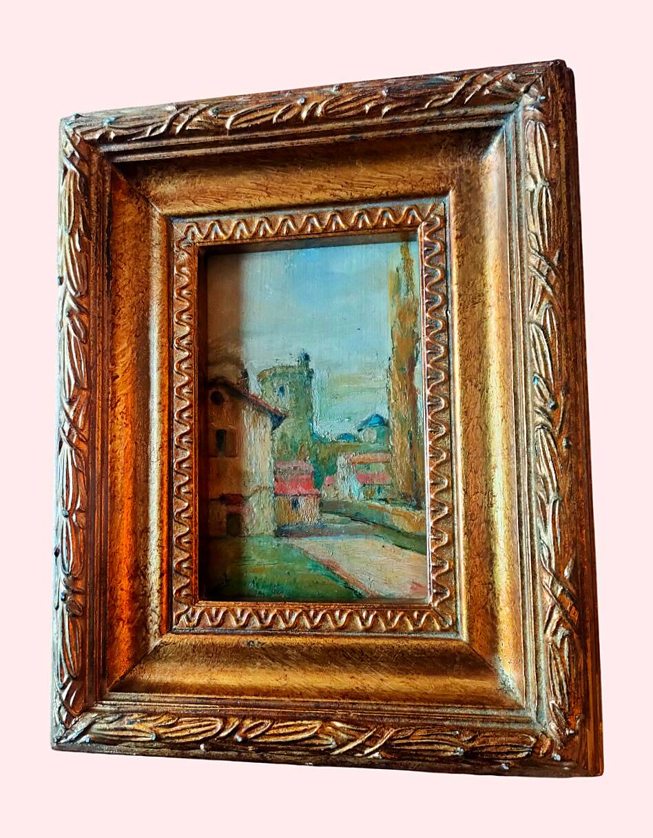 Painting signed hr. greitz? – oil on panel – view of a village