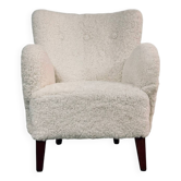 Fauteuil de salon danois avec nouveau revêtement en fourrure bouclée
