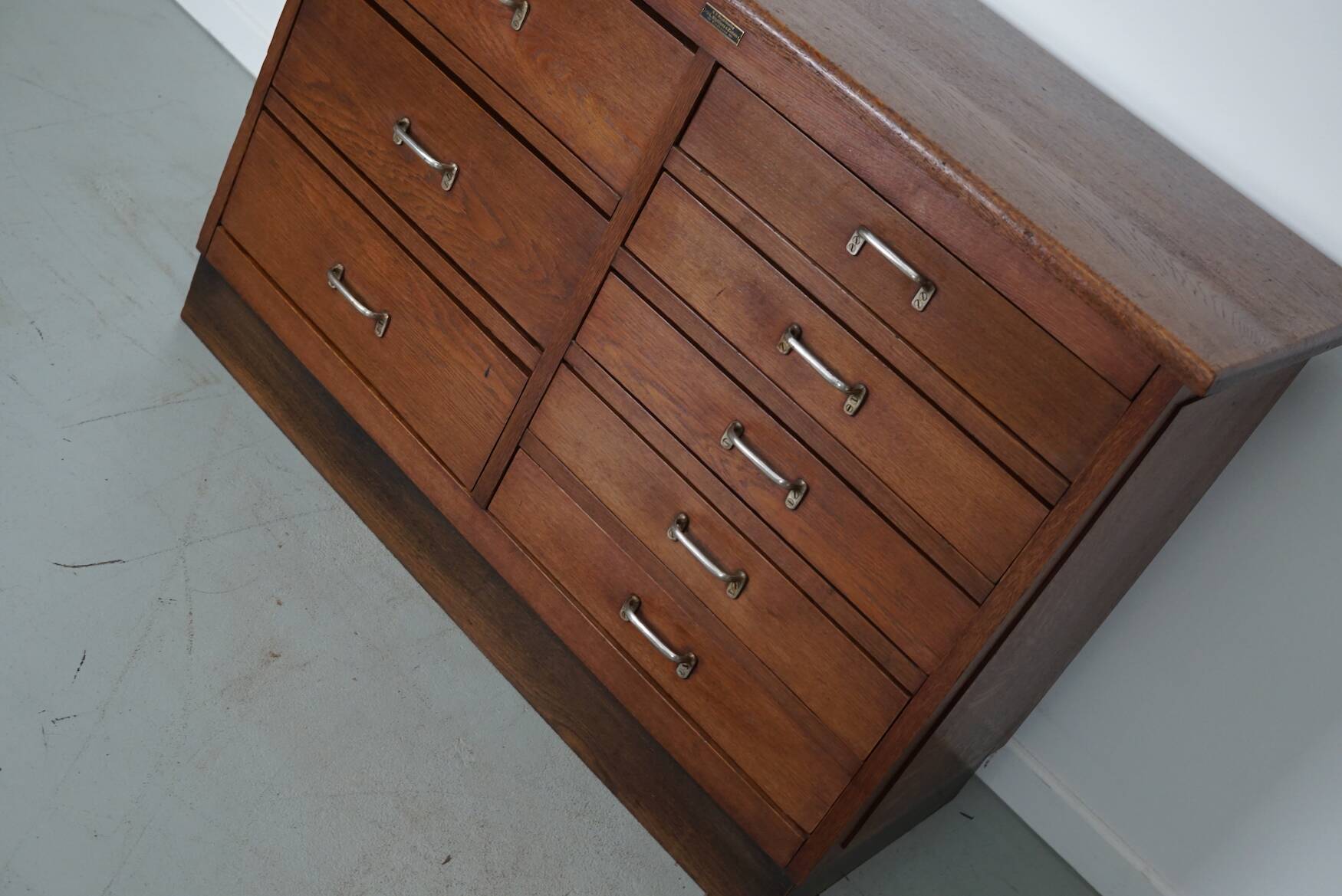 Dutch Industrial Oak Apothecary Cabinet, Mid-20th Century