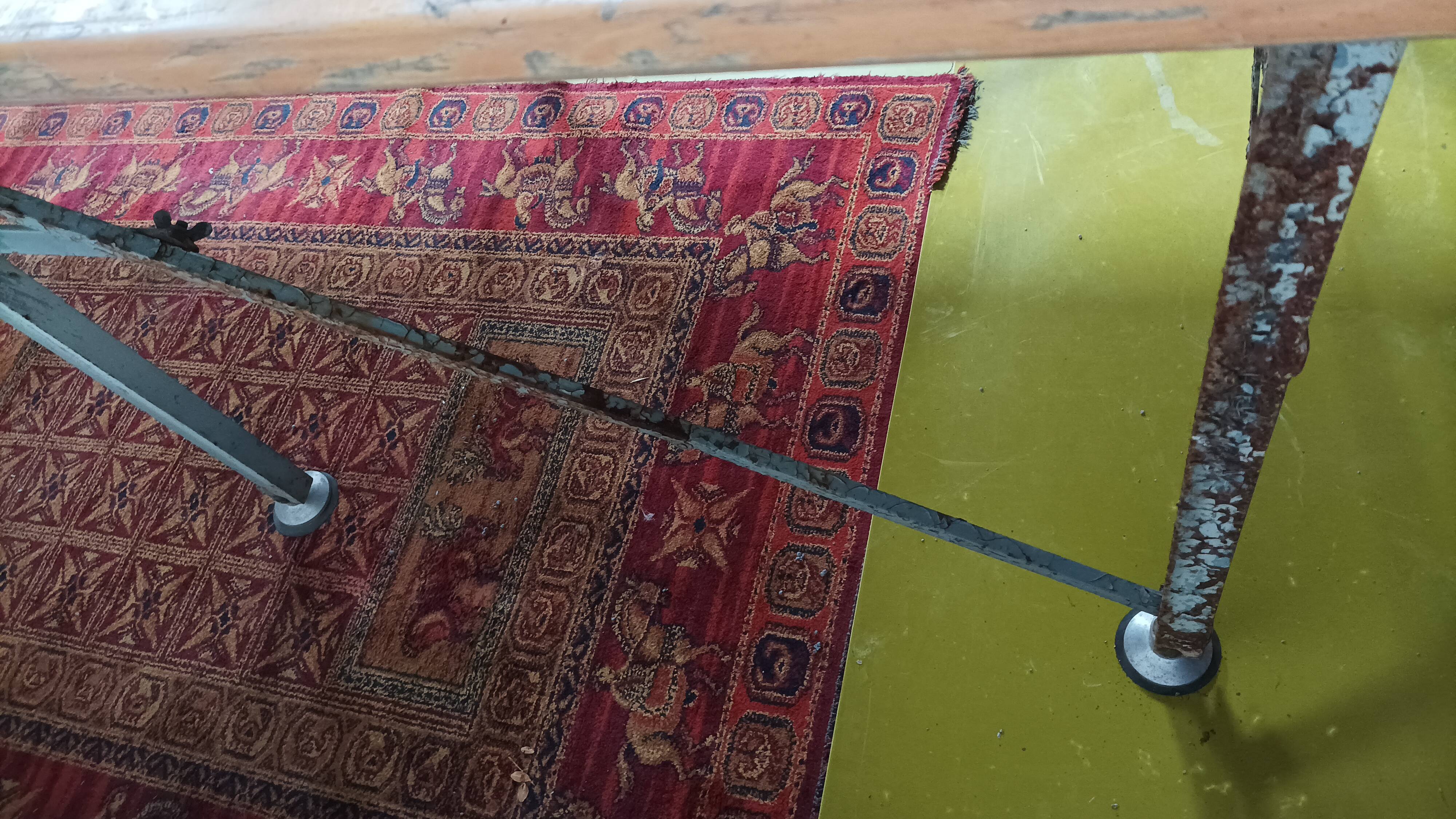 Large industrial metal and beech table