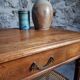 Antique oak writing table with drawer, French side table, console, solid oak desk, circa 1930–1950.