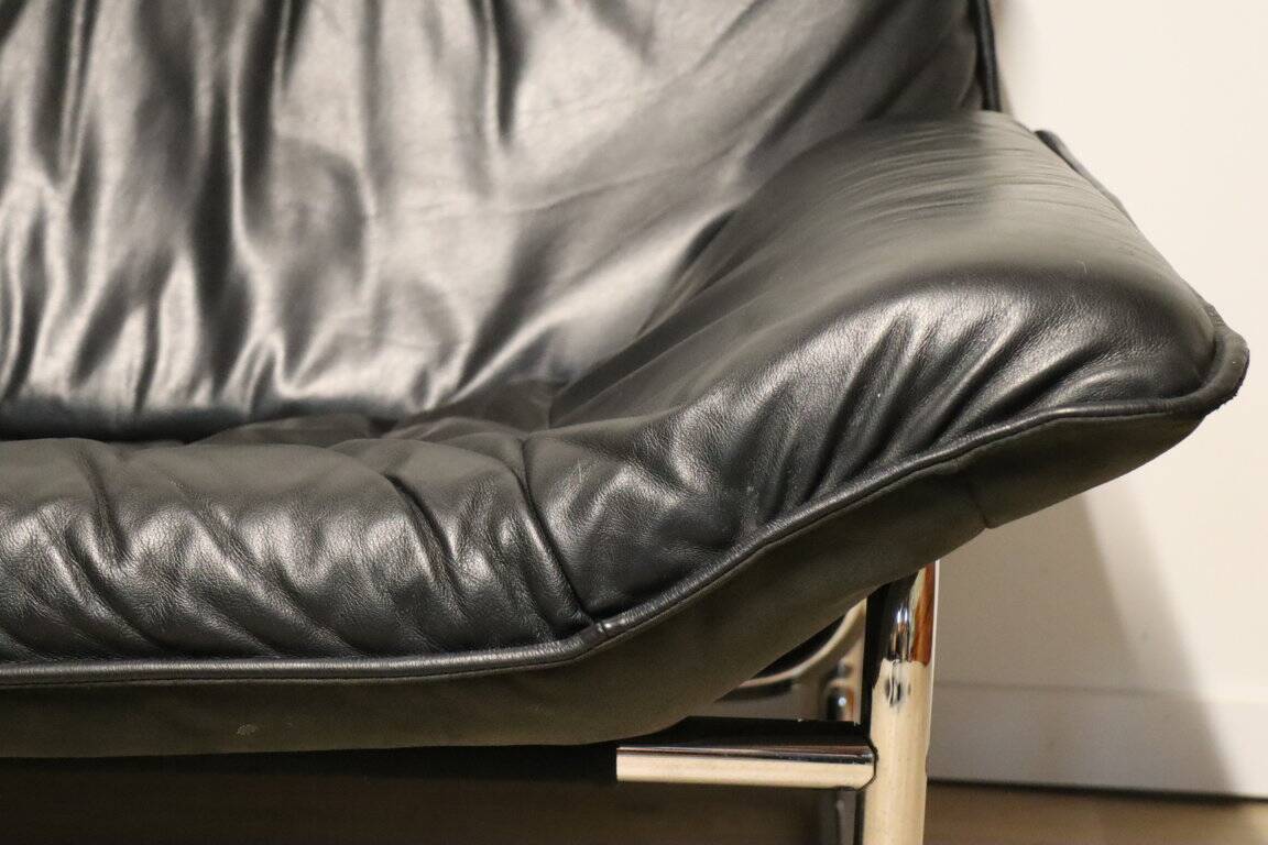 Vintage sofa by Johan Bertil Häggström for Ikéa in leather and chrome metal, 1970s