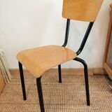 Series of 4 wooden and metal school chairs
