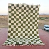 Beni Ouarain rug in Khaki Green and Cream Checkerboard, Handmade, 250x150cm