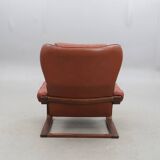 Sculptural Ear-Back Lounge Armchair — Moulded Wood — Deep Button