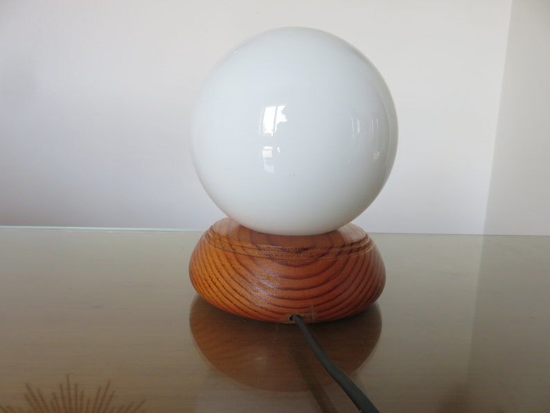 Scandinavian lamp in wood and white opaline ball 70s