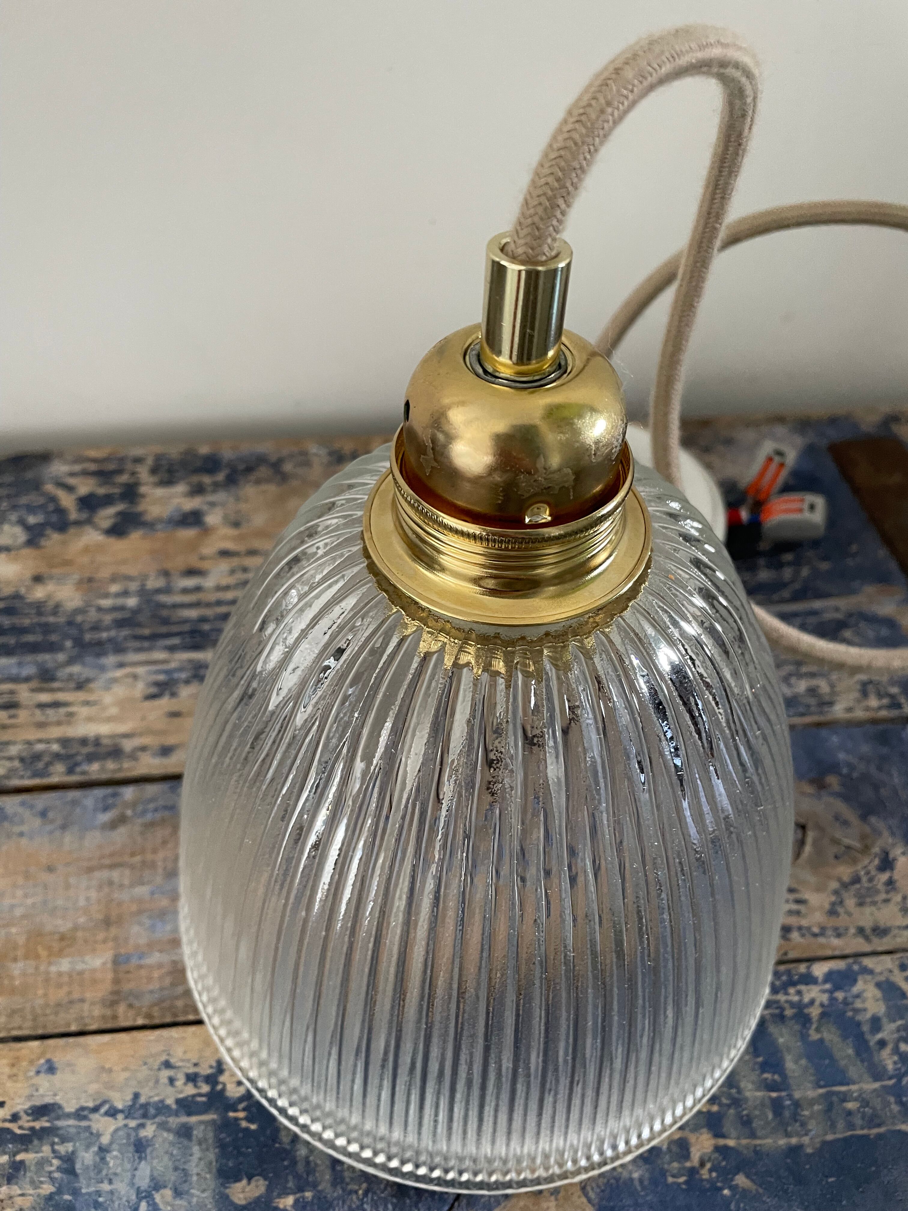 Vintage holophane glass pendant lamp