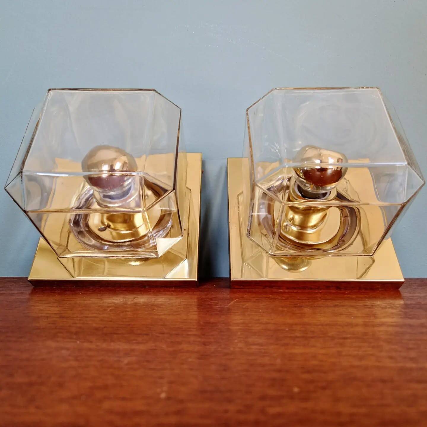 Pair of wall sconces in glass and brass, Limburg, 1970
