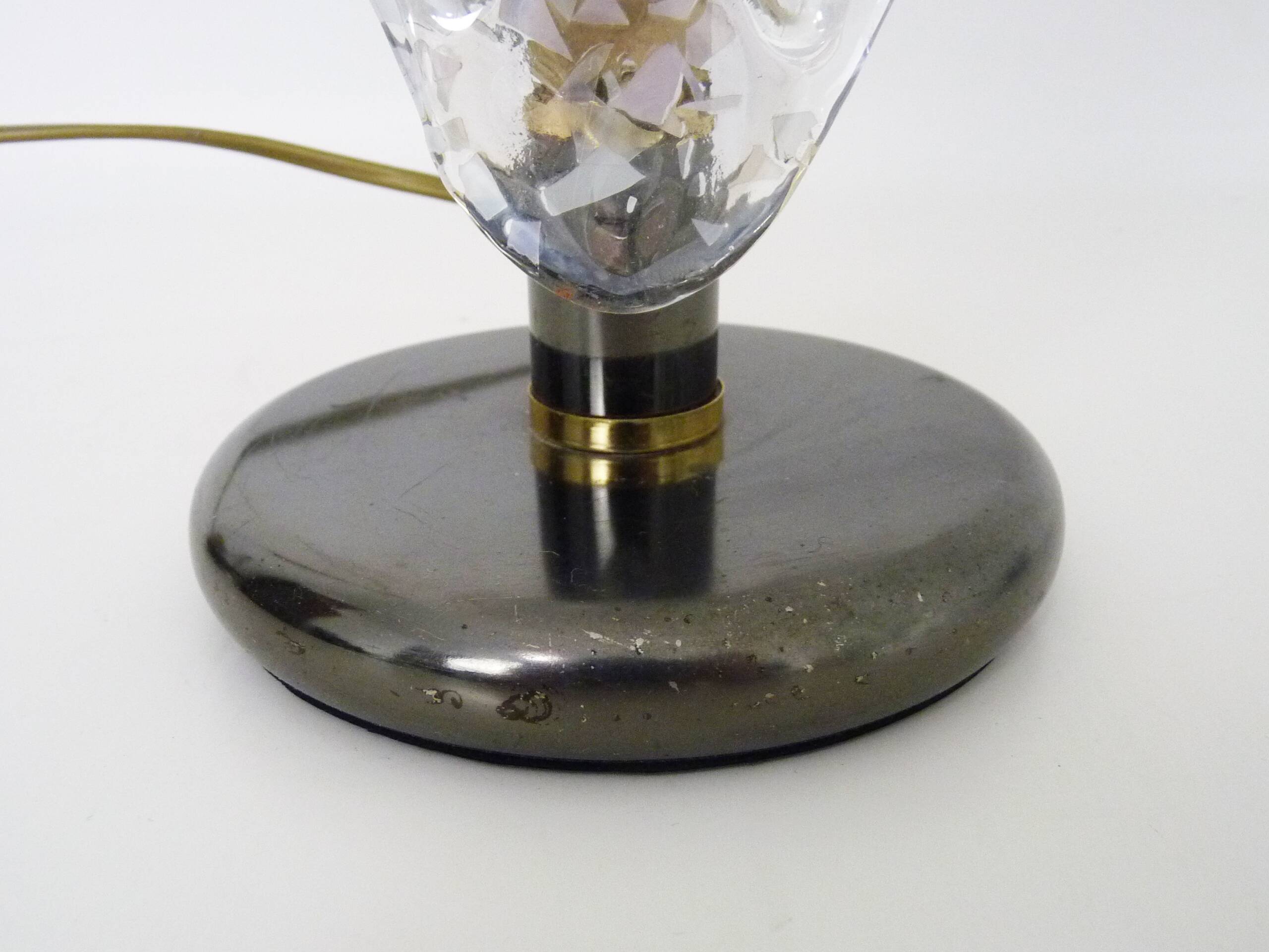 Foliage table lamp in glass and anthracite gray metal. 80 years