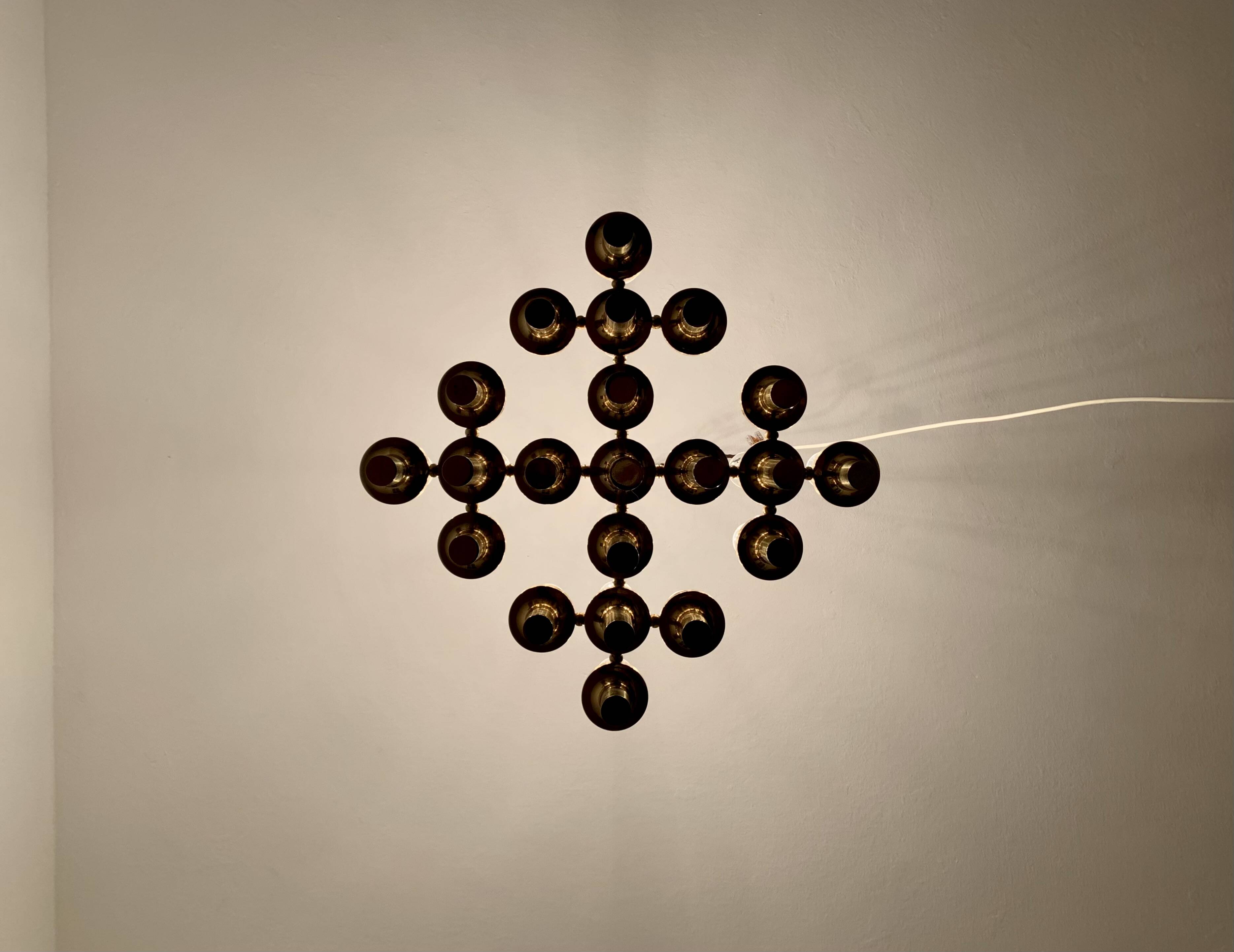 Brutalist Brass Chandelier by Gaetano Sciolari