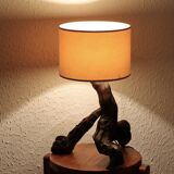 Brutalist tripod wooden lamp, 1970s