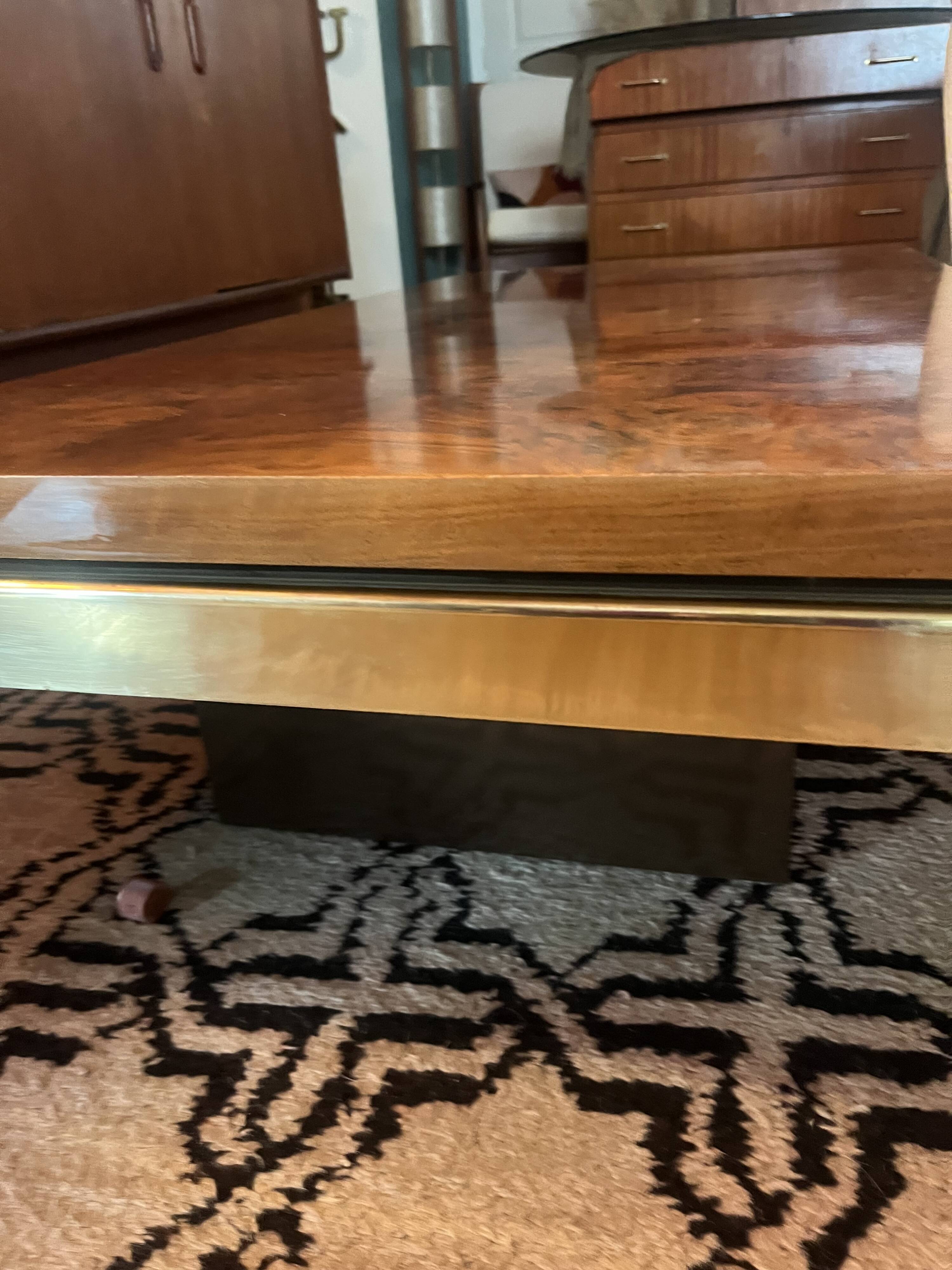 70s coffee table in brass and elm burl