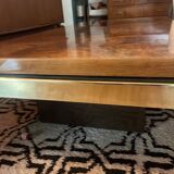 70s coffee table in brass and elm burl