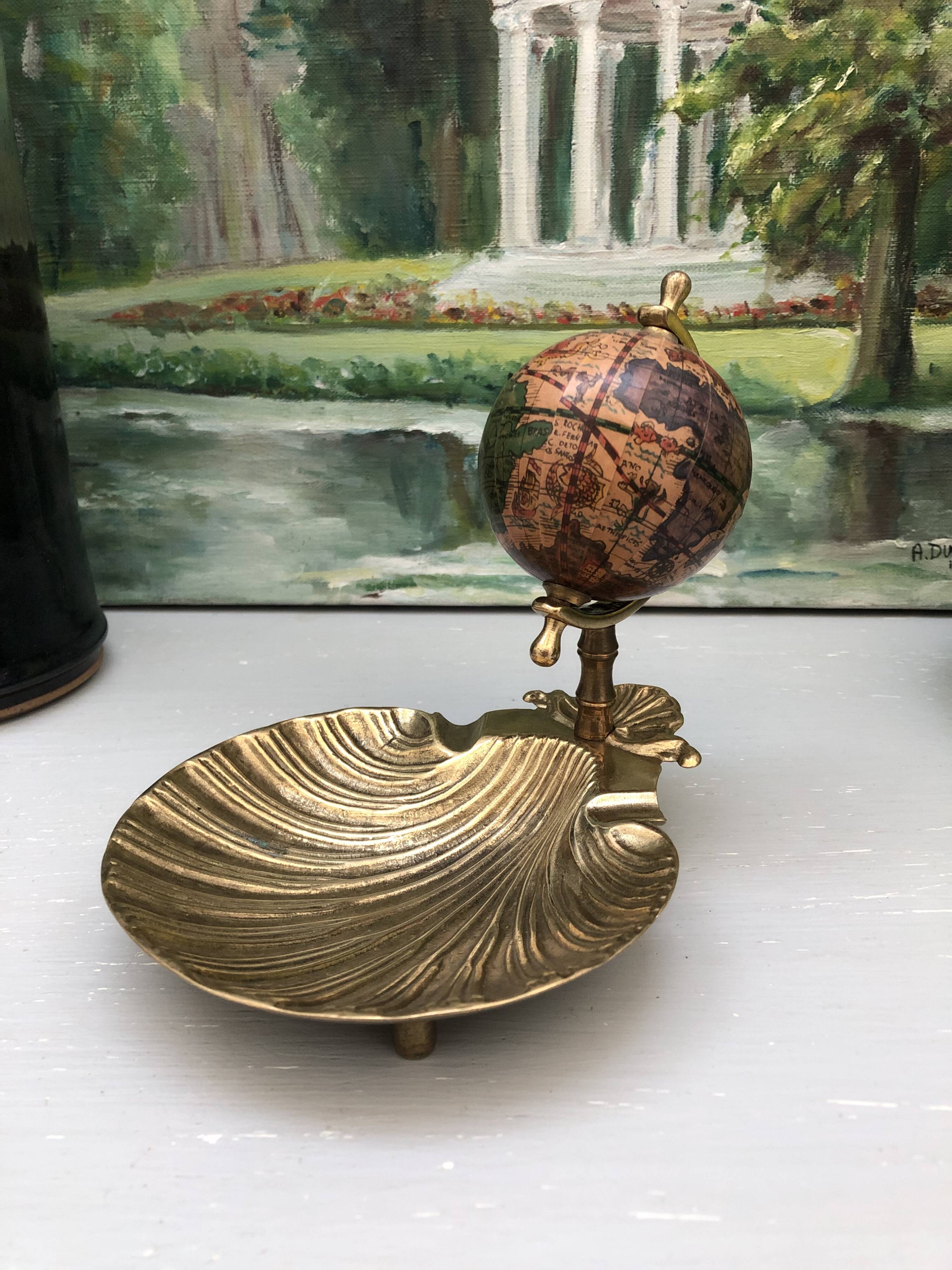 brass shell ashtray terrestrial globe
