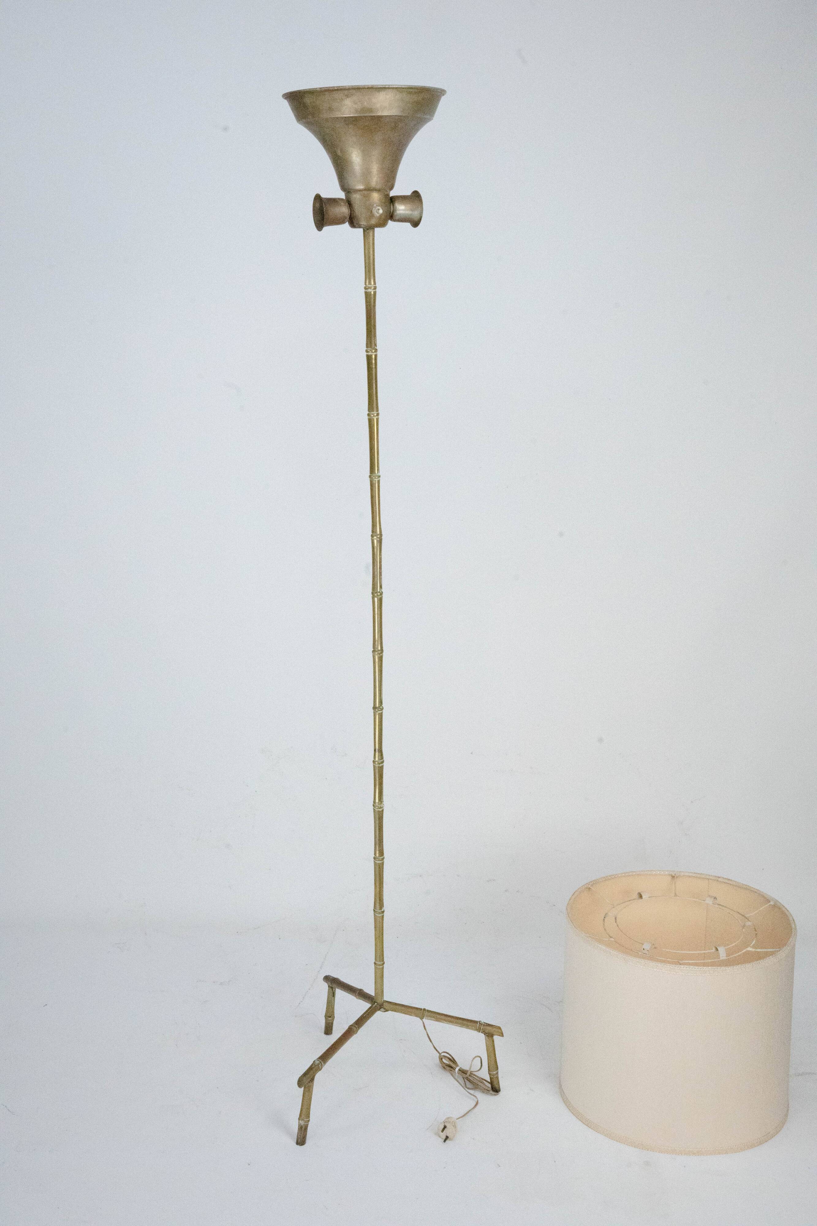 Mid-Century Italian Solid Brass Faux Bamboo Floor Lamp, 1960s