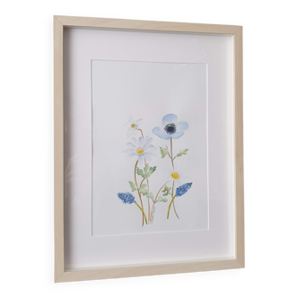 Original blue anemone painting / original watercolor, fine art artwork, original art, art