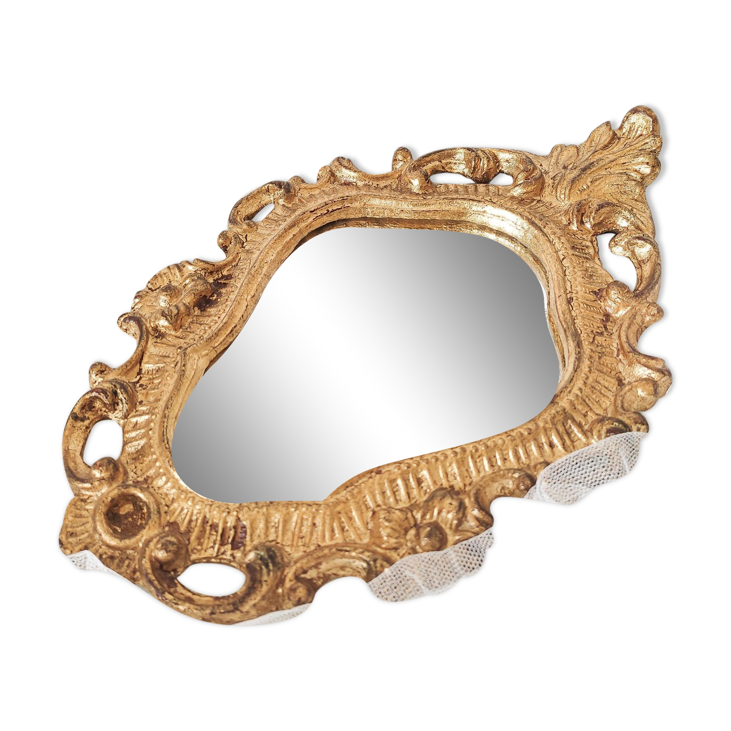 Old rock mirror, golden patina, resin 32x20cm