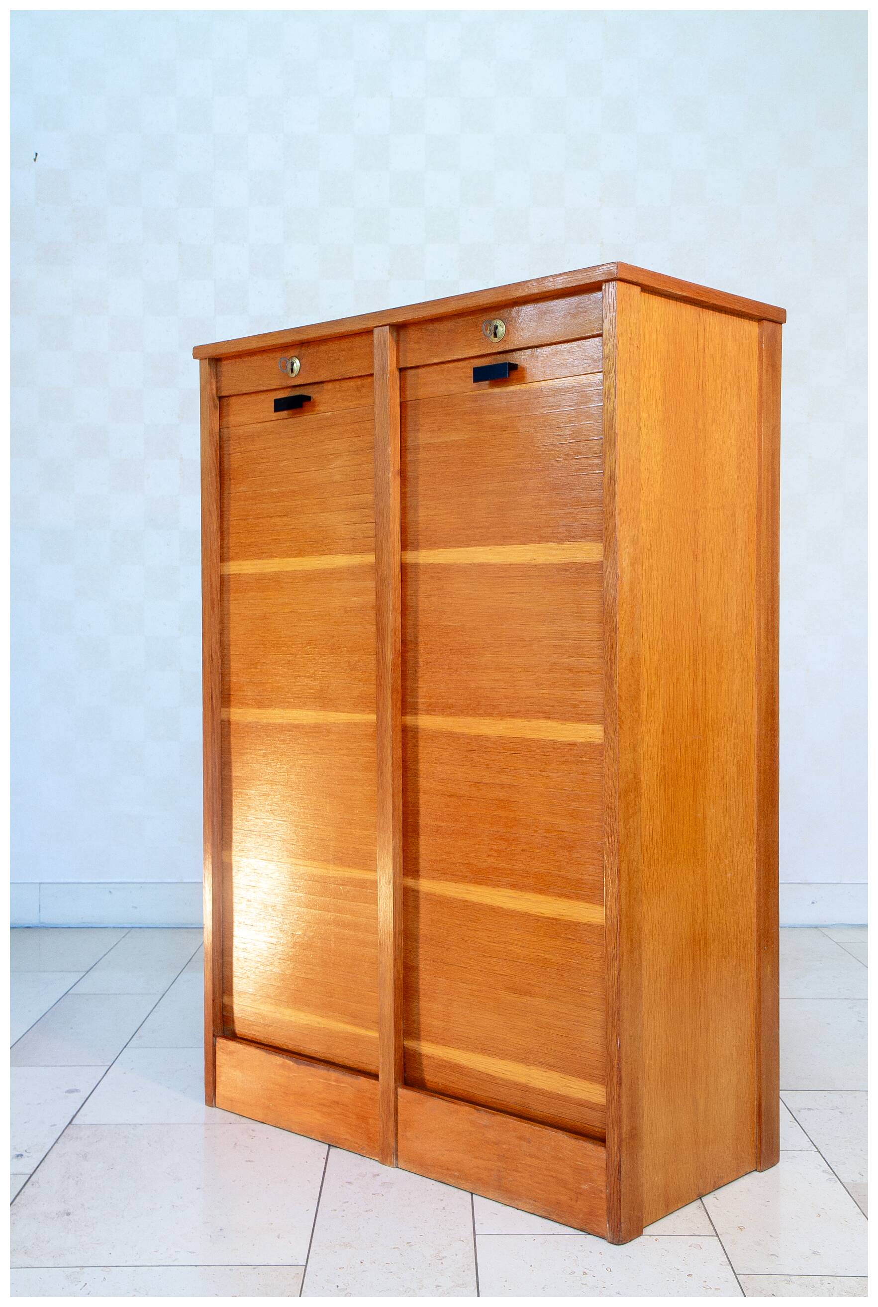 Double curtain file cabinet, 1950s, light oak