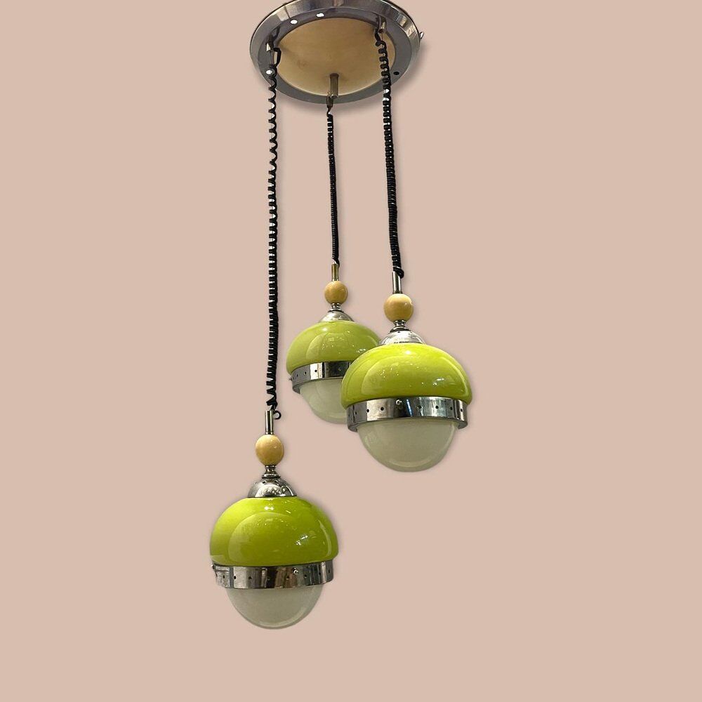 Mid-century lime green opaline glass light pendant