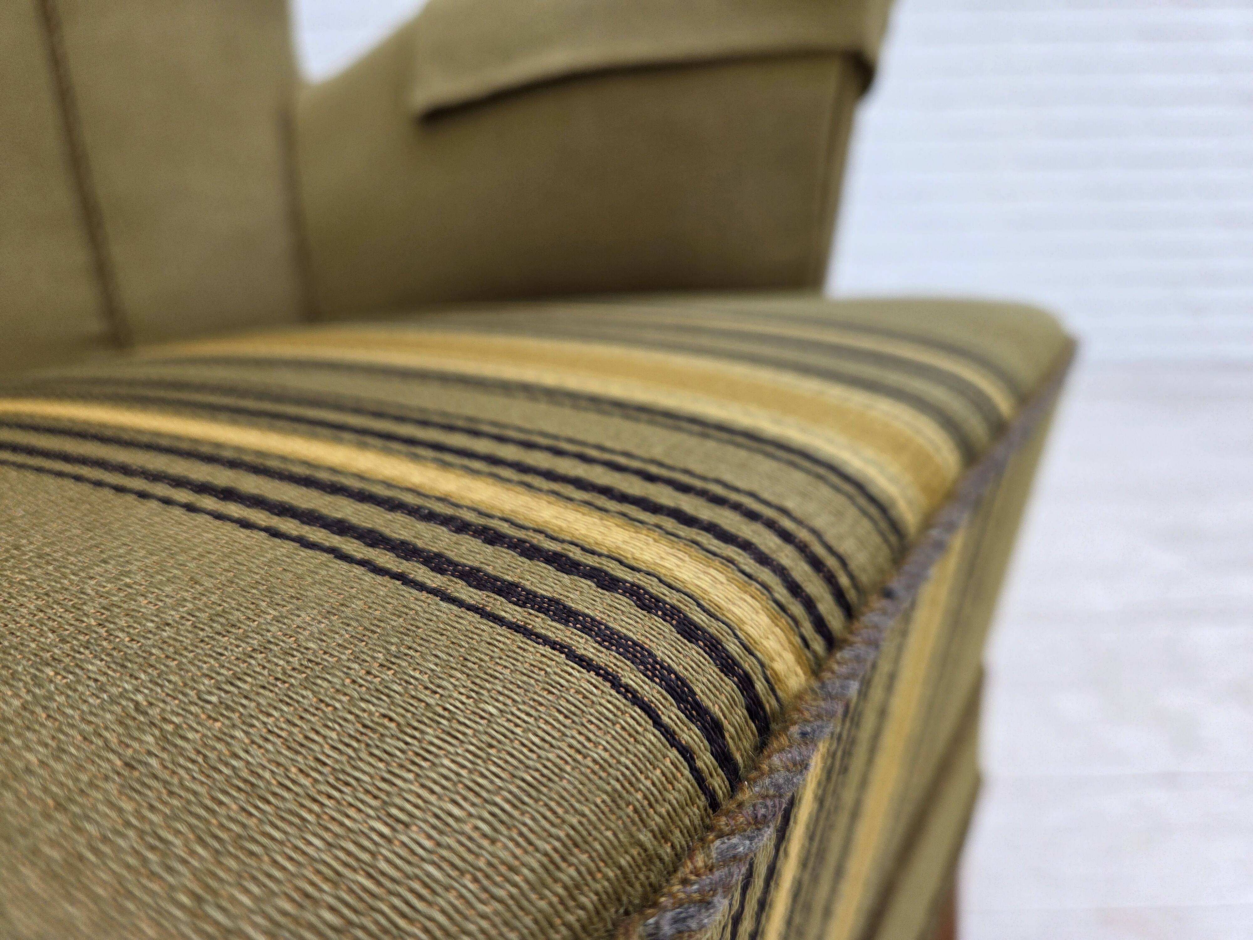 1960s, Danish highback armchair, original green furniture wool.