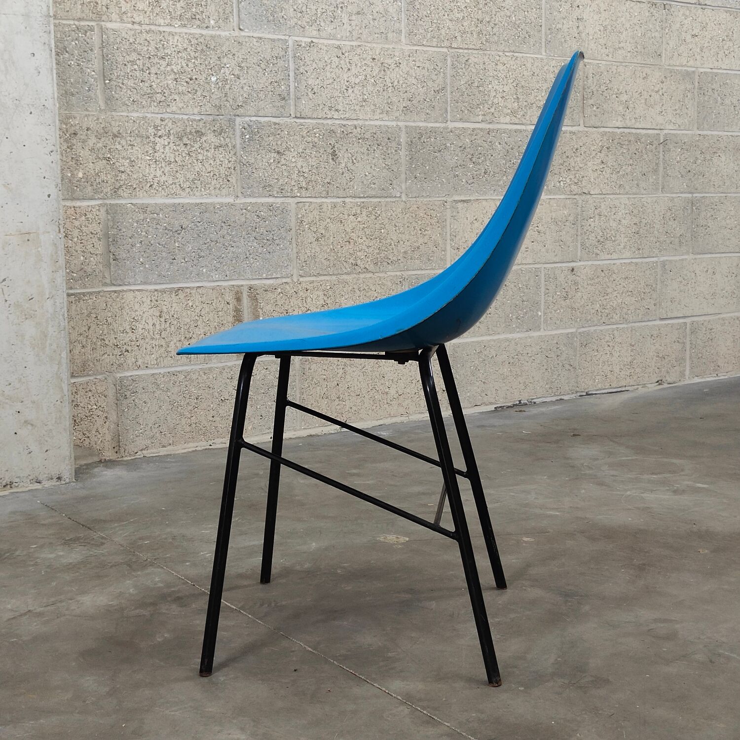 Metal and blue fiber chair by Miroslav Navratil for Vertex