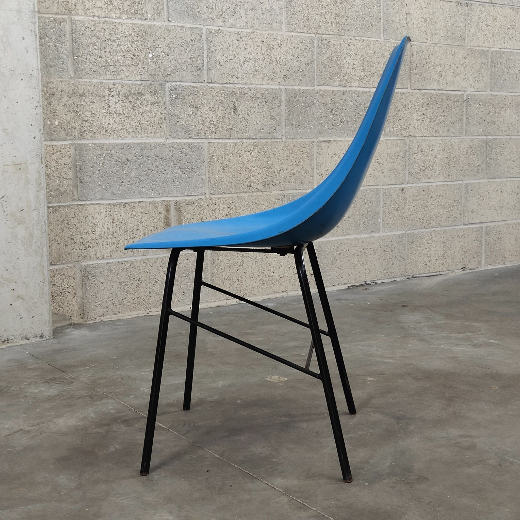 Metal and blue fiber chair by Miroslav Navratil for Vertex