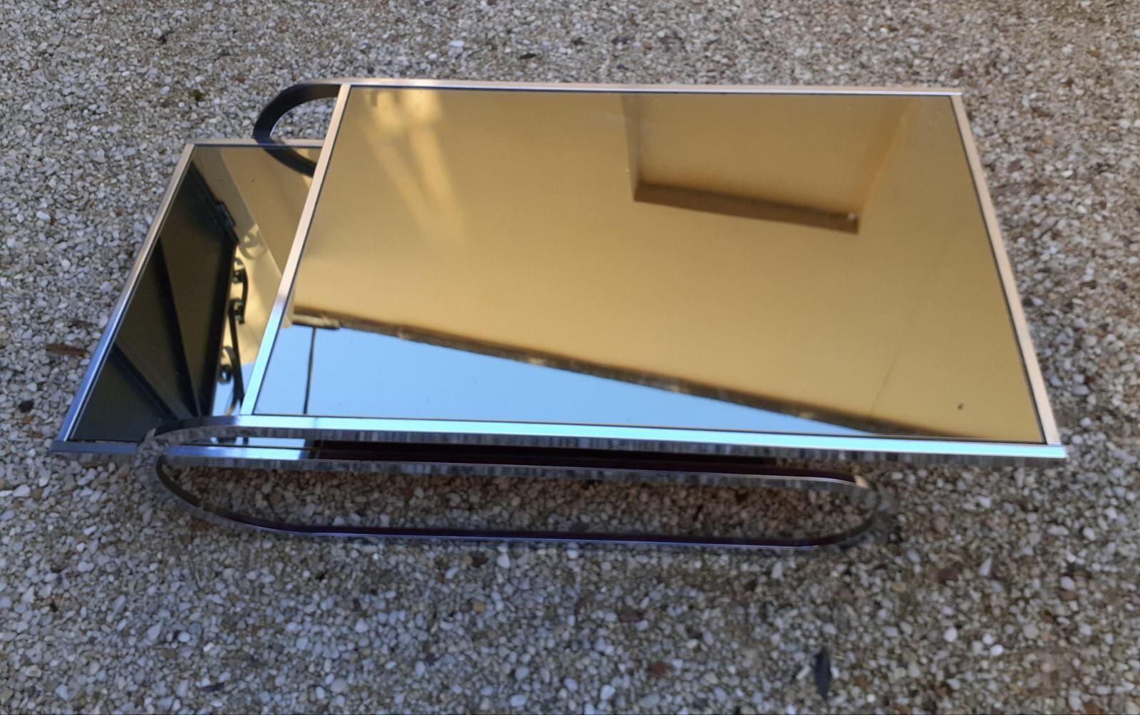 Chrome coffee table with smoked glass from the 70s