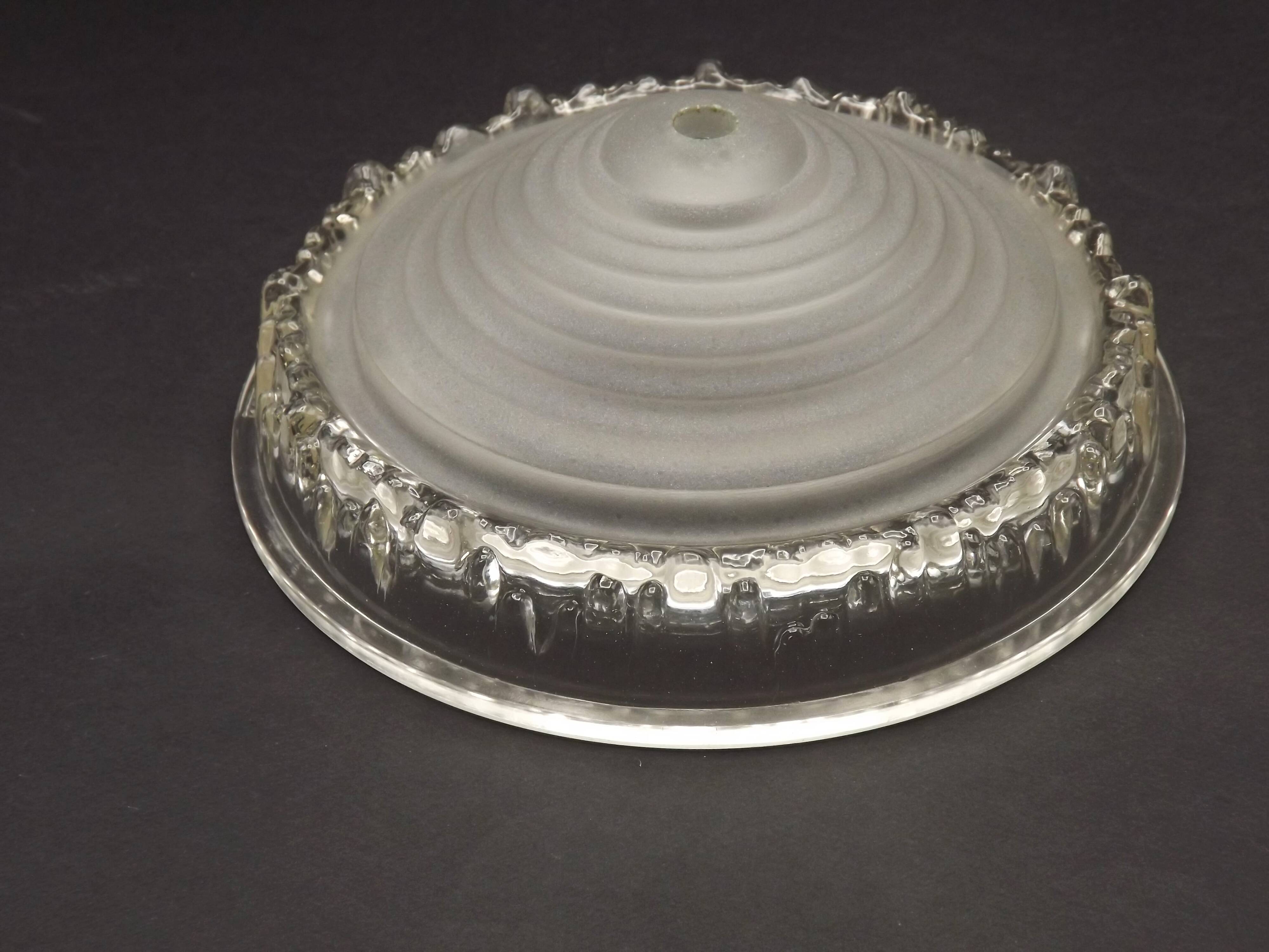 Signed EZAN France Frosted & Clear Glass Icicle Shades - Art Deco Lighting