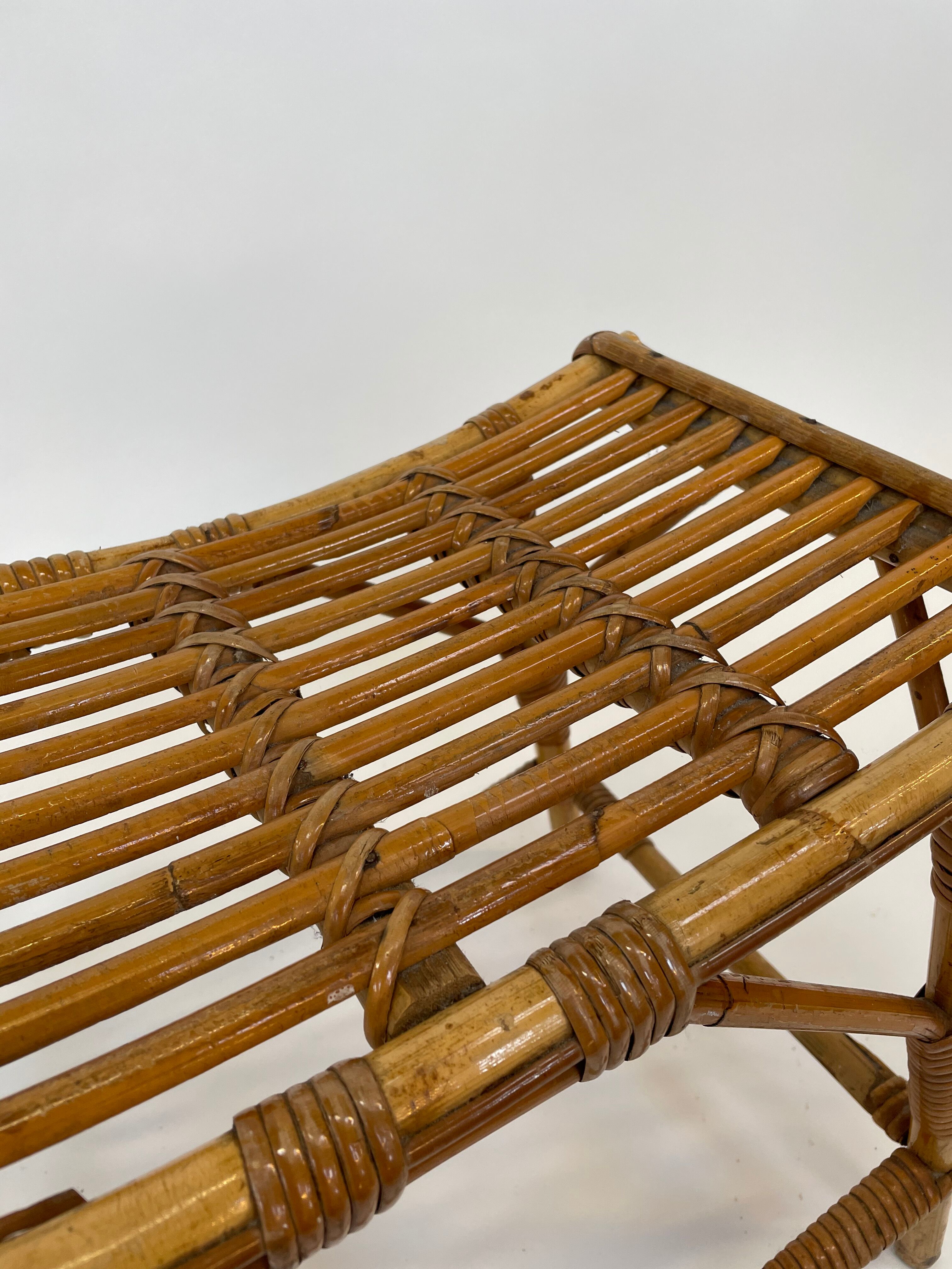 Vintage rattan bamboo footstool stool 1960s