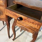 Pair of antique bedside tables with marble top and ceramic niche
