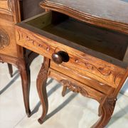 Pair of antique bedside tables with marble top and ceramic niche