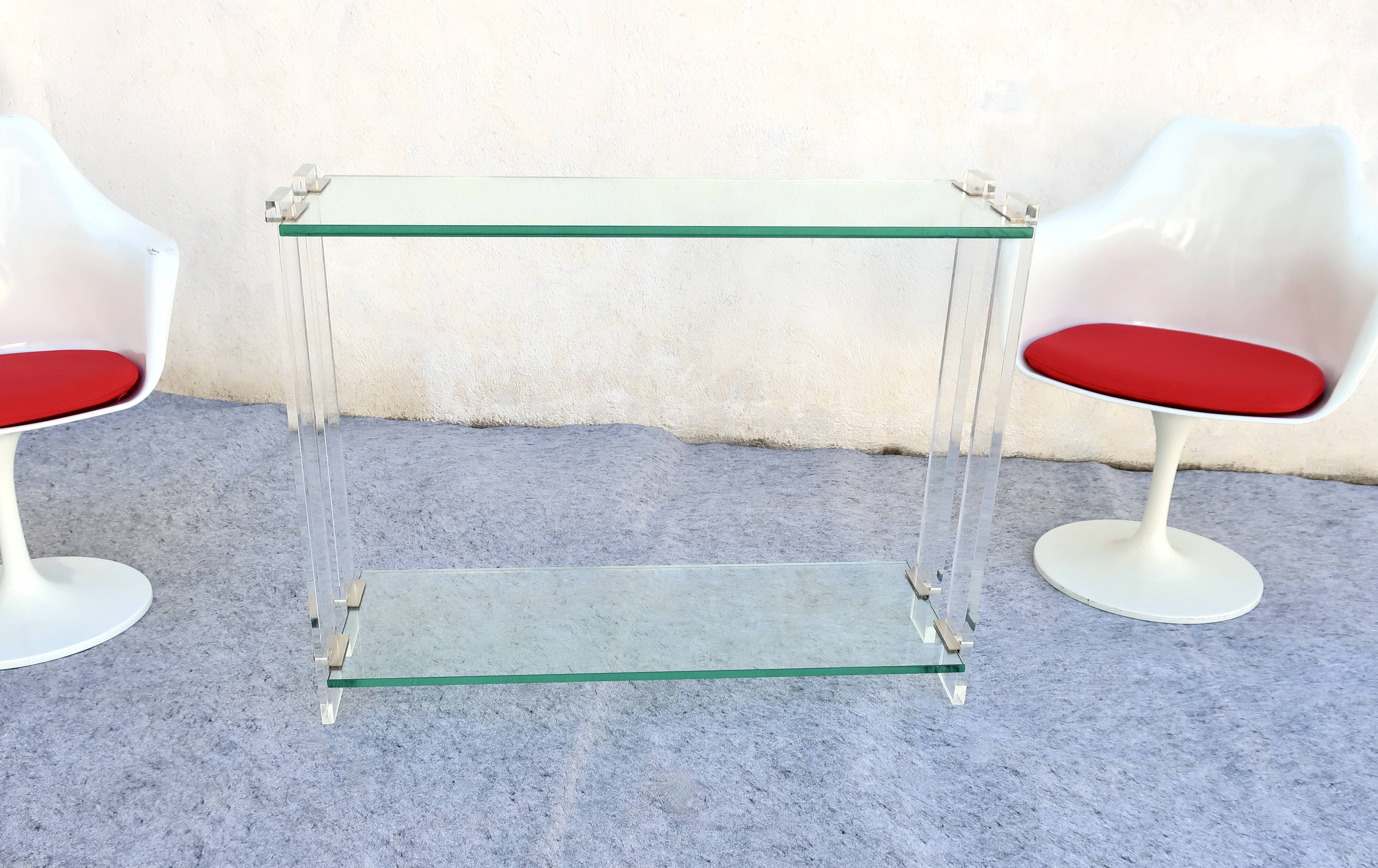 Console Design Marais International Glass and Plexiglas, circa 1980