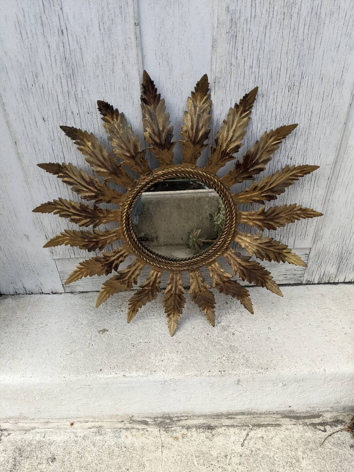 Aged metal sun mirror country decoration