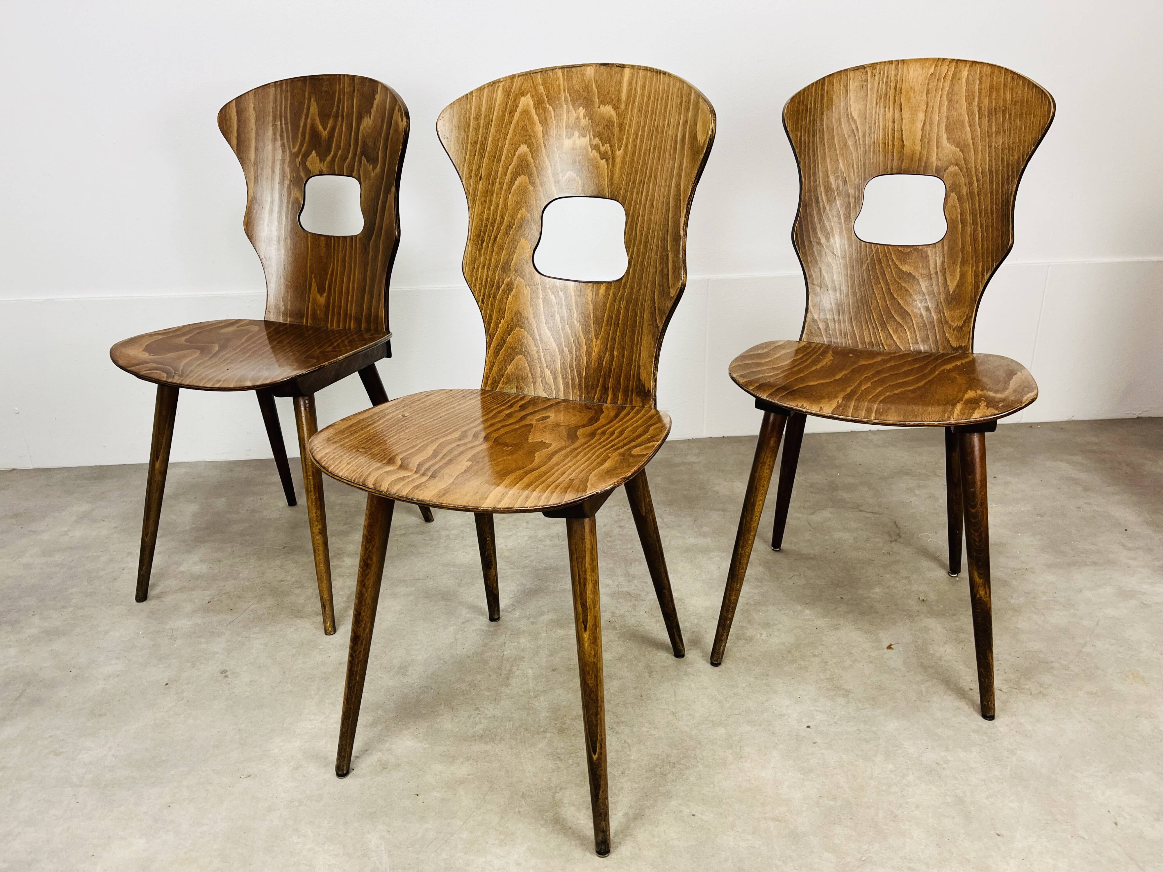 3 Gentiane Baumann chairs from the 60s, bistro style
