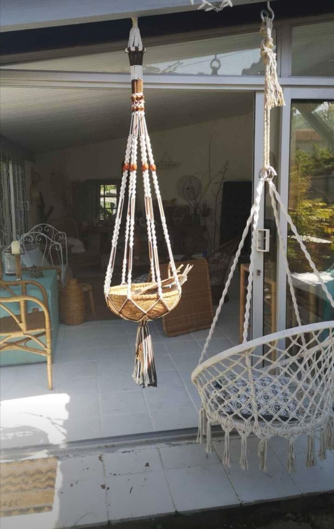 Vintage macramé plant pendant lamp