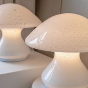 Set of 2 mushroom table lamps with silver details - vintage Murano glass - Space Age design - 1970s