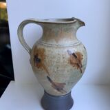 Very large pitcher / ceramic pitcher / glazed pottery 60s-70s signed