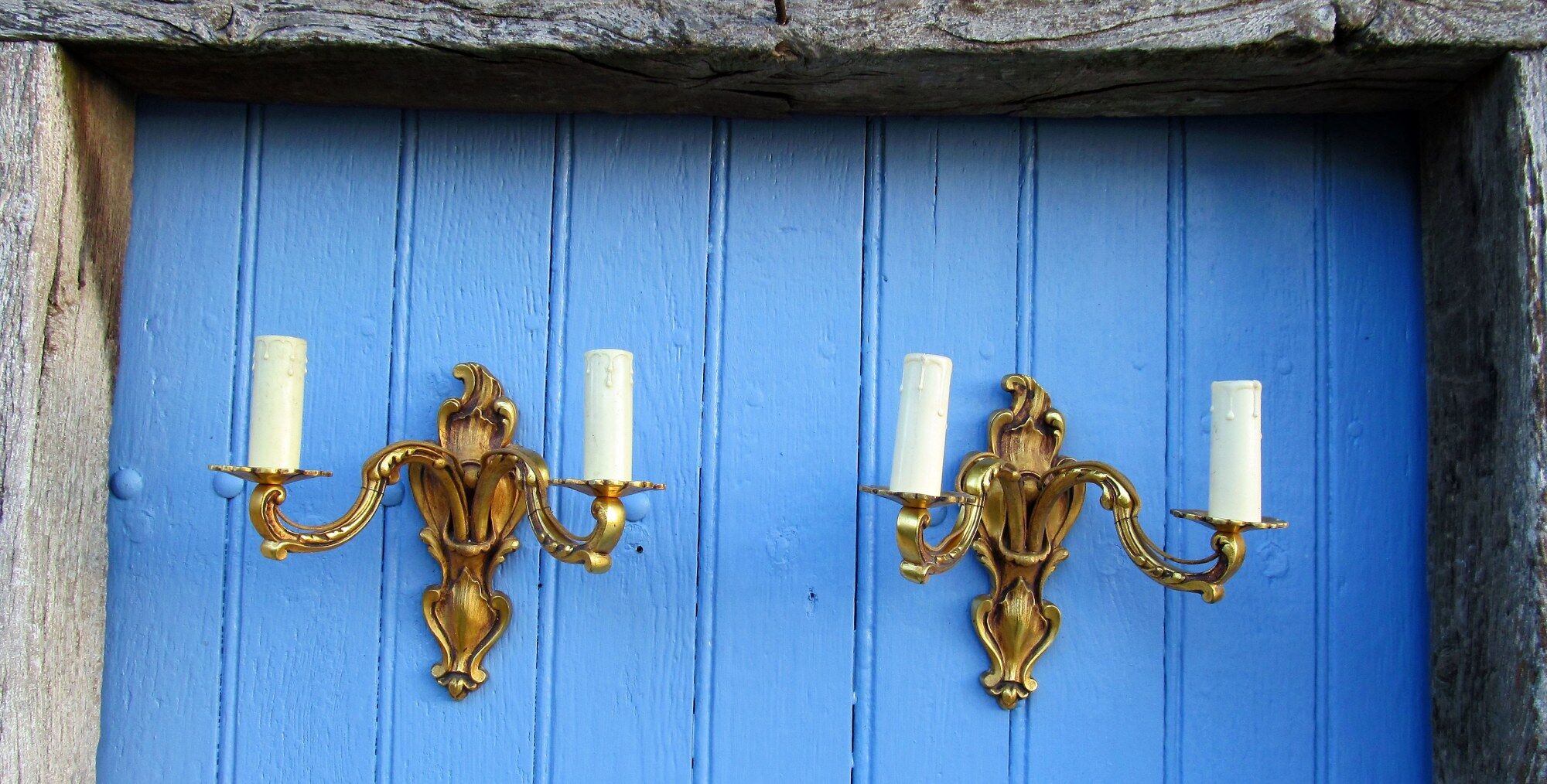 Louis XV style Bronze Brass twin arm wall lights