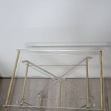 Folding side table in plexiglass and brass, 1970s.