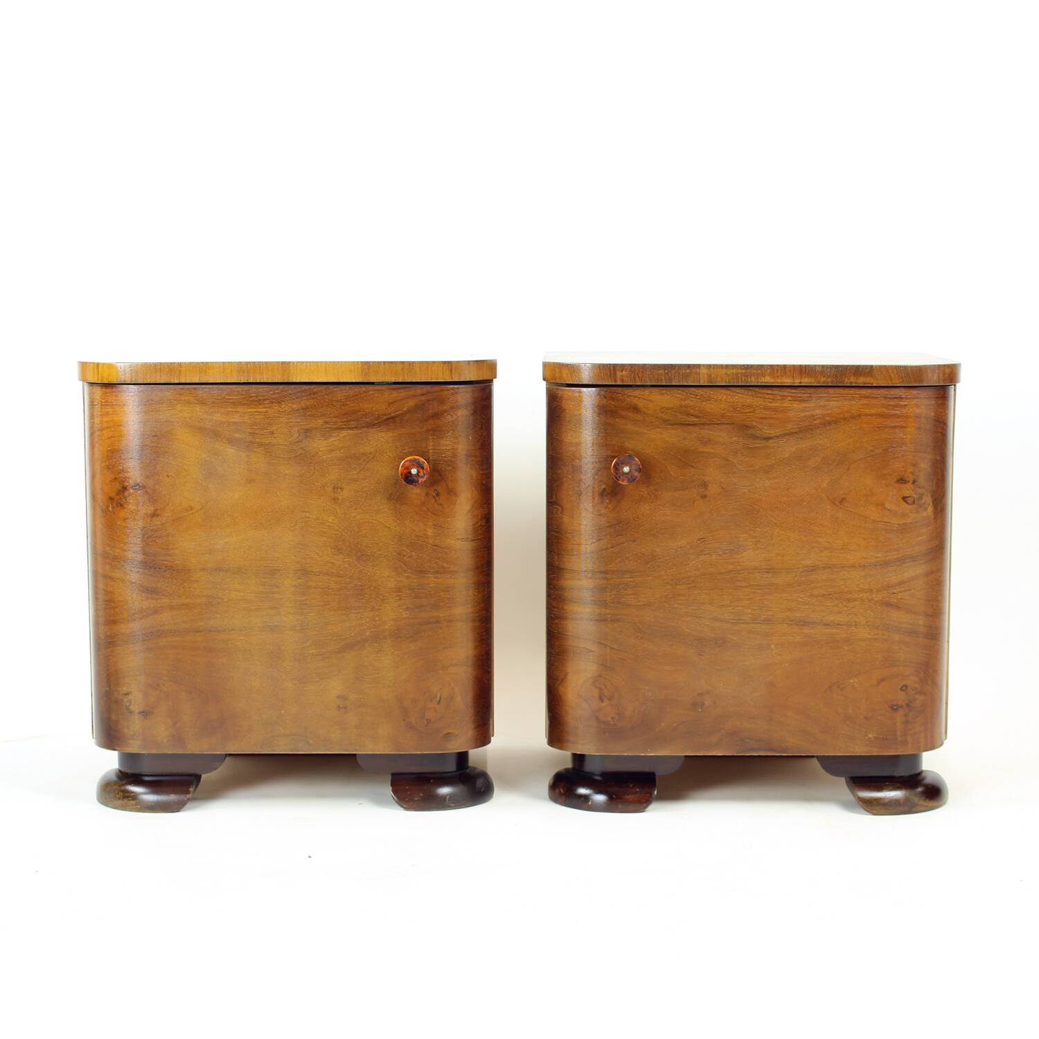 Minimalistic Art Deco Bedside Tables In Walnut Veneer, Czechoslovakia 1930s