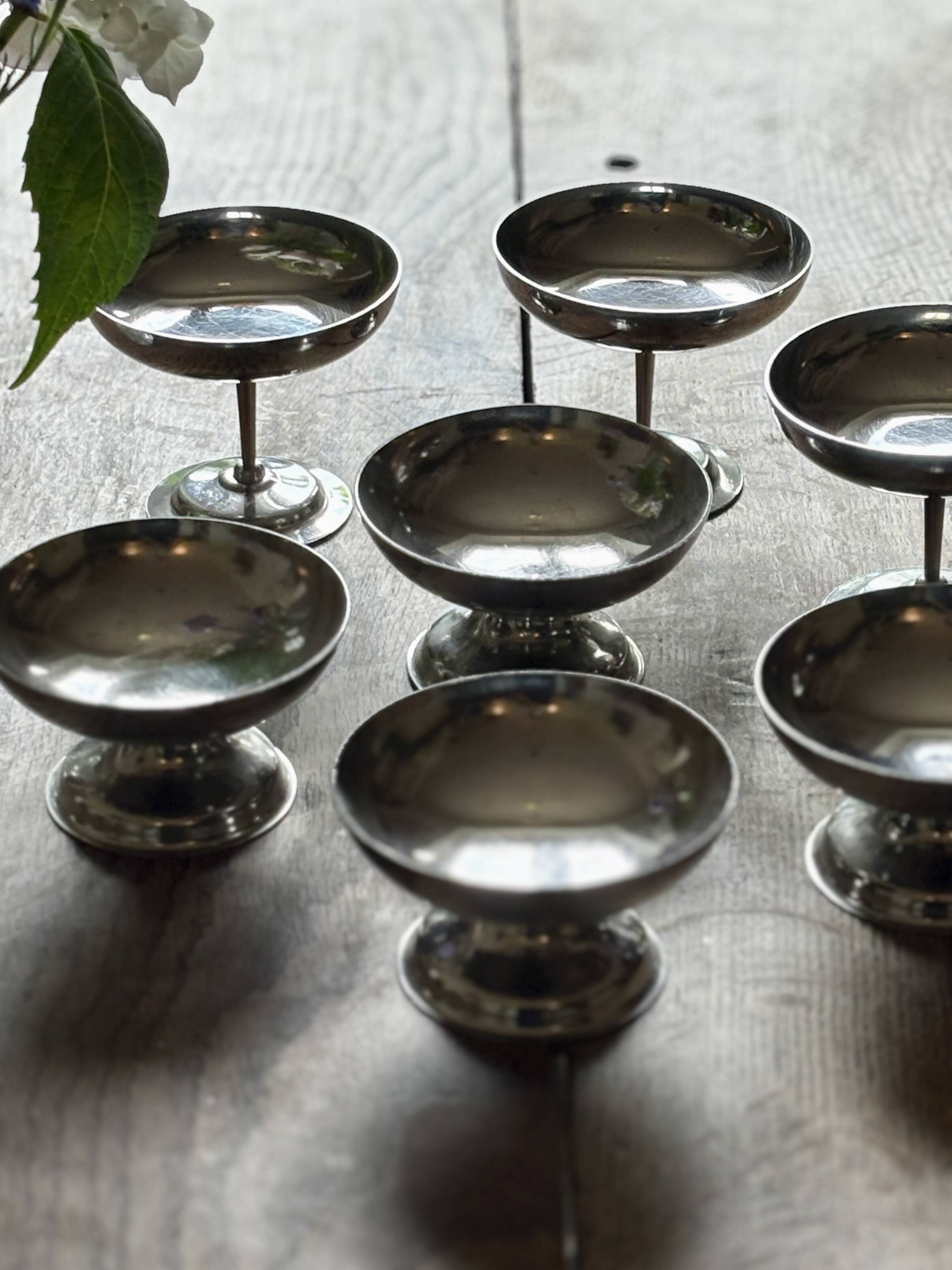 Set of 9 vintage silver-plated dessert bowls.