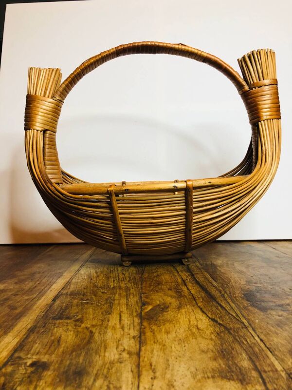 Grand panier osier Rotin design 1950