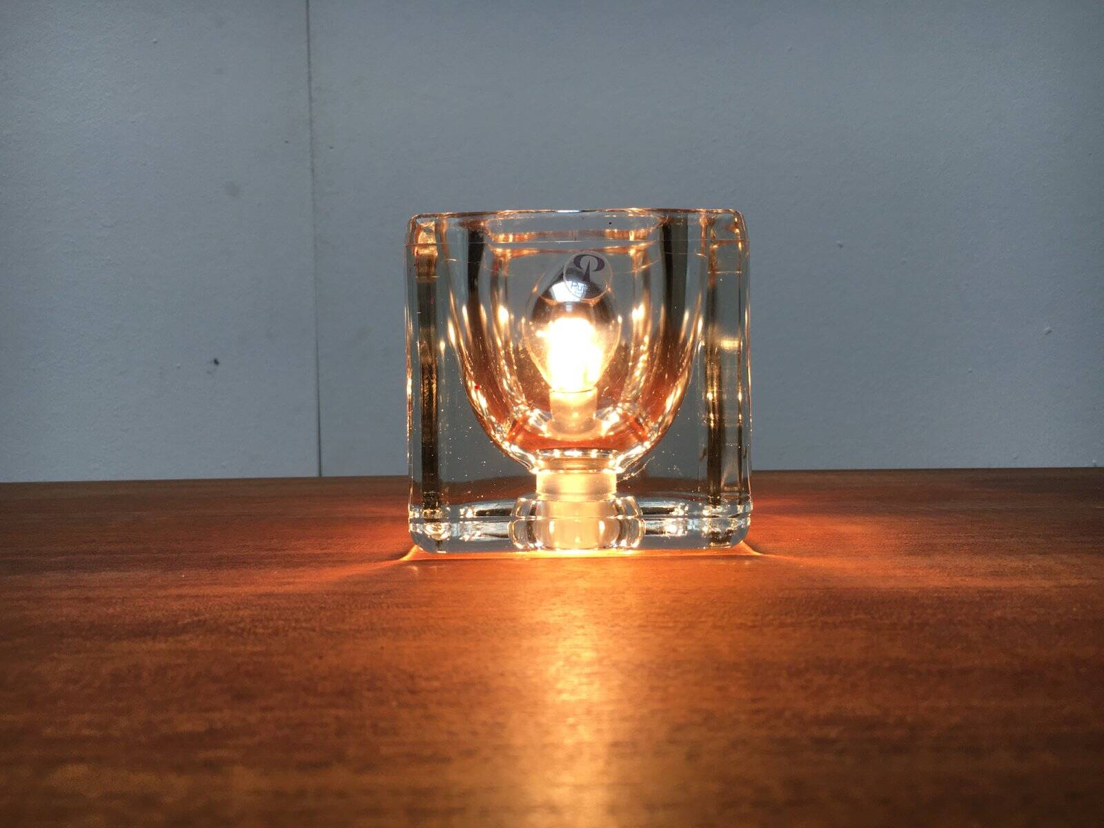 Vintage German table lamp in glass TA 14 Cube by Peill & Putzler, 1970s.