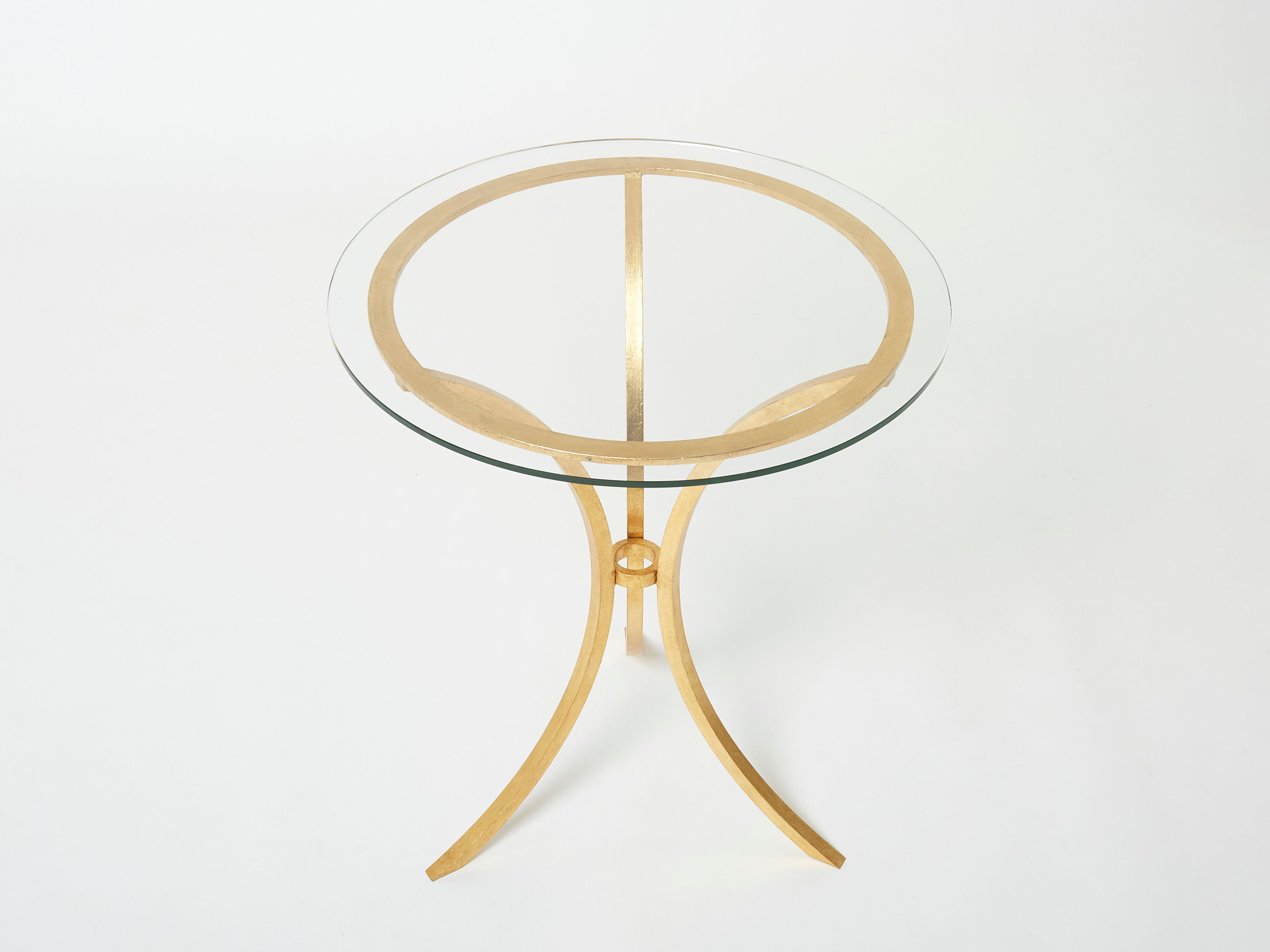 Golden iron and glass pedestal table by Roger Thibier 1960