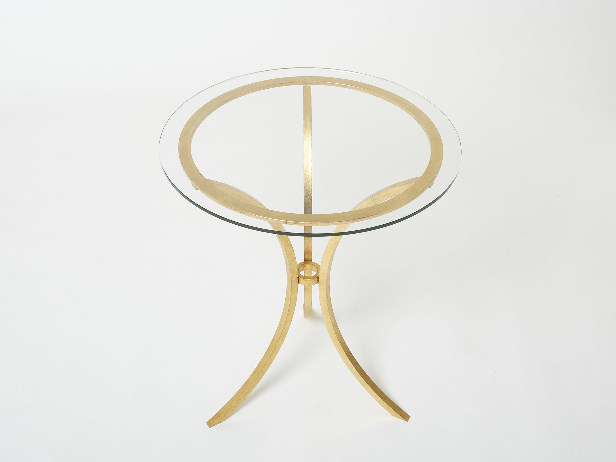 Golden iron and glass pedestal table by Roger Thibier 1960