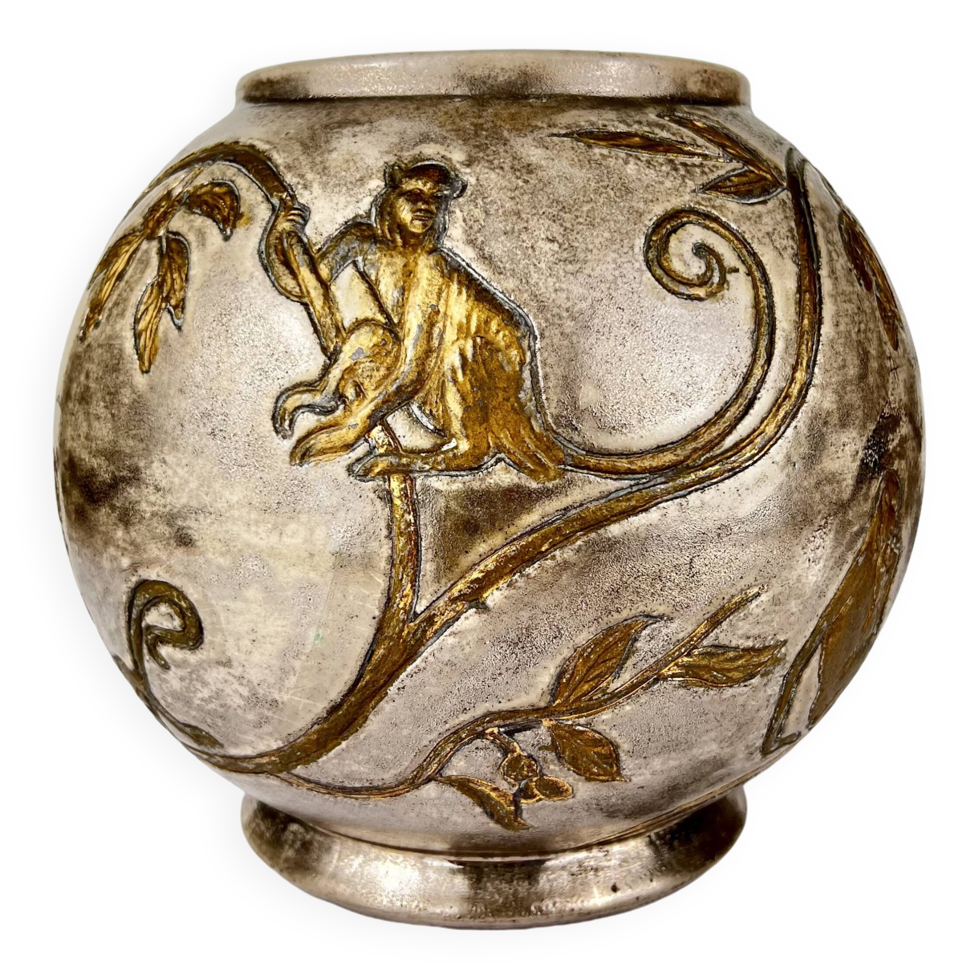 Art Nouveau monkey and plant vase E.Chapelle